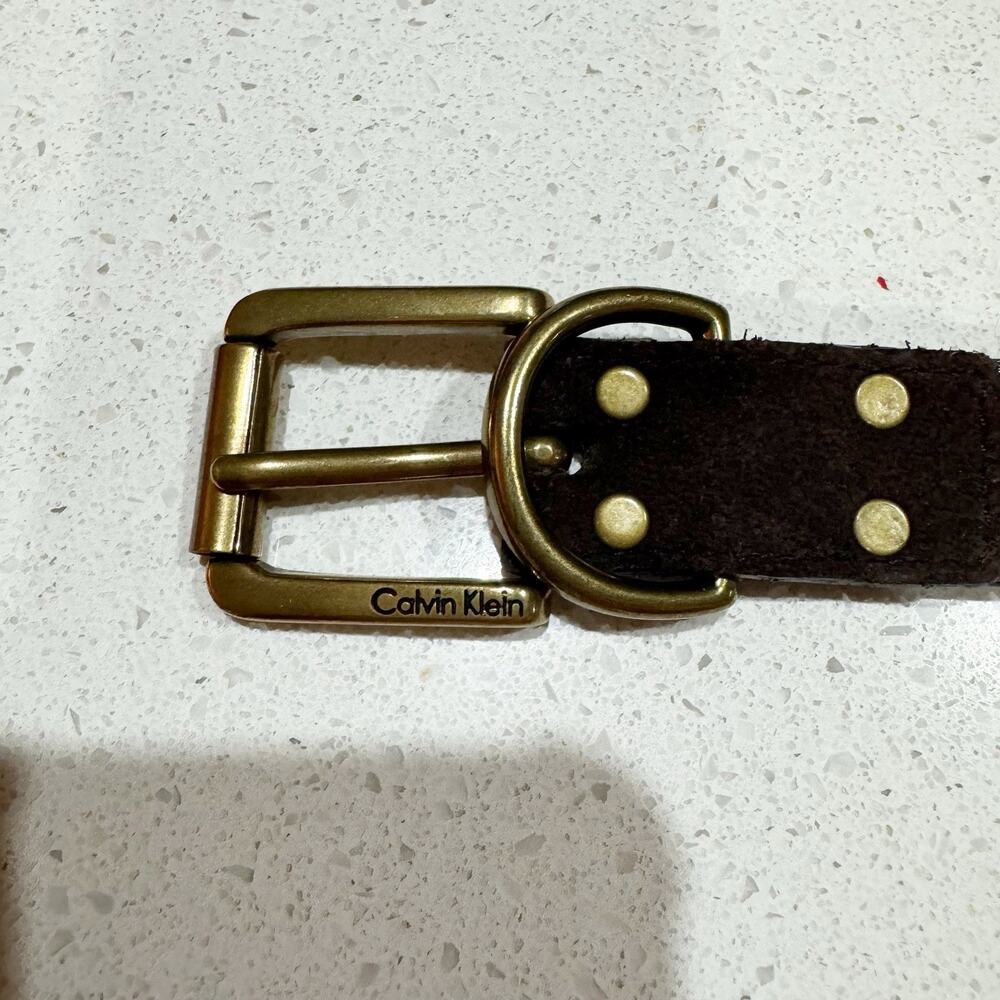 Calvin Klein Women Small Brown Leather Animal Print Embossed Belt Thin - Picture 2 of 6
